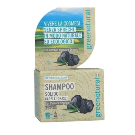 Shampoo solido nutriente Carbone Vegetale e Zenzero 55 gr Greenatural