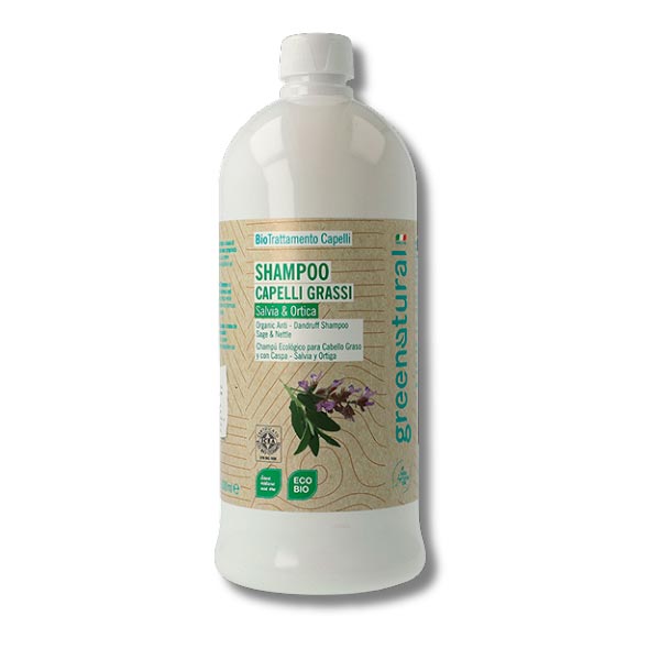 Shampoo Antiforfora e Capelli grassi Salvia e Ortica 1 lt Greenatural