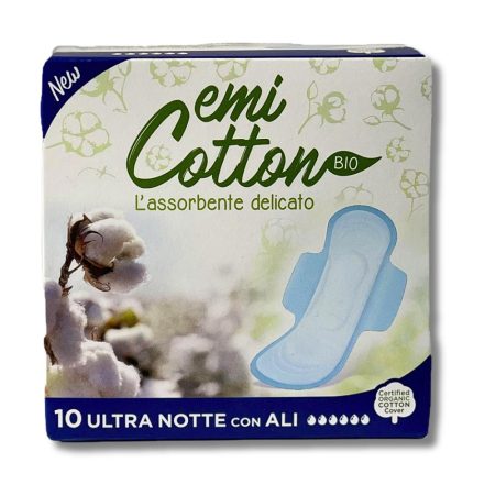 Assorbenti Ultra Ali Notte Cotone Bio | 10 pz | Emi Cotton |