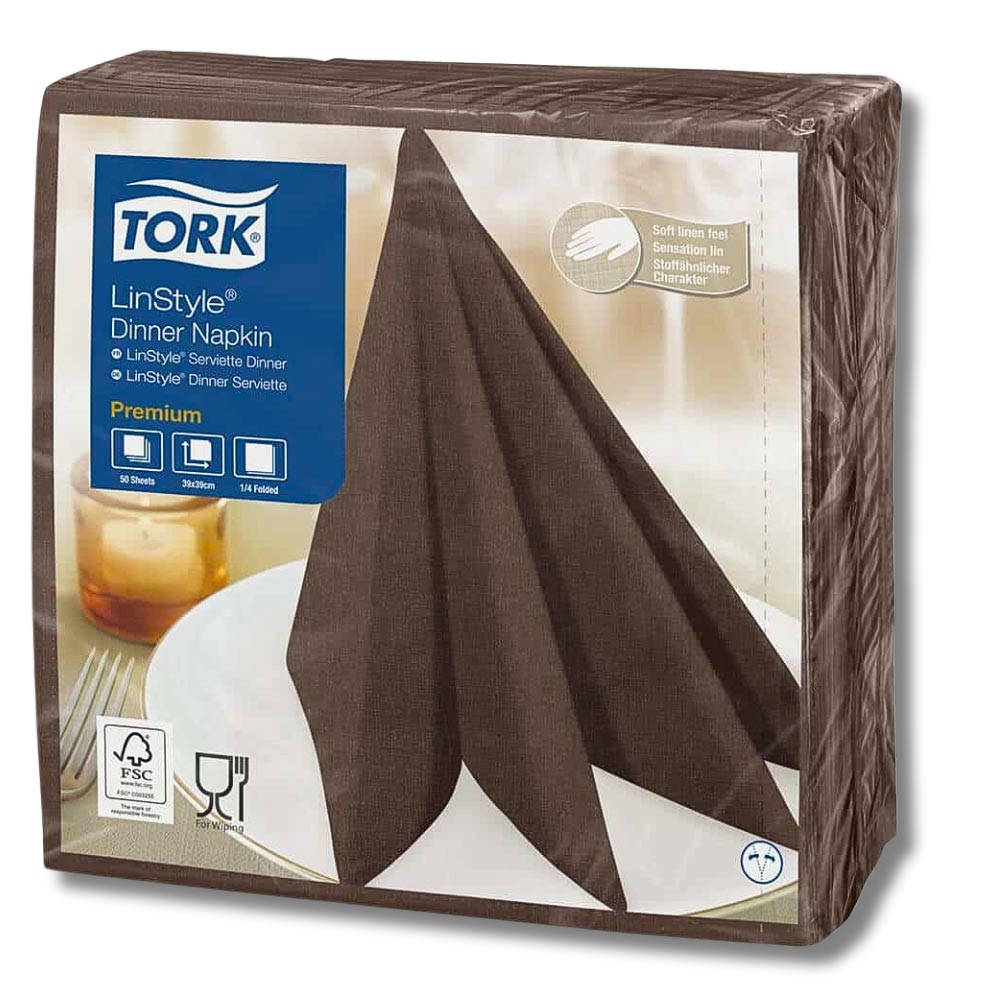 Tovaglioli Premium LinStyle Dinner Marrone | 2 veli | 39x39 cm | 50 pz | Tork |