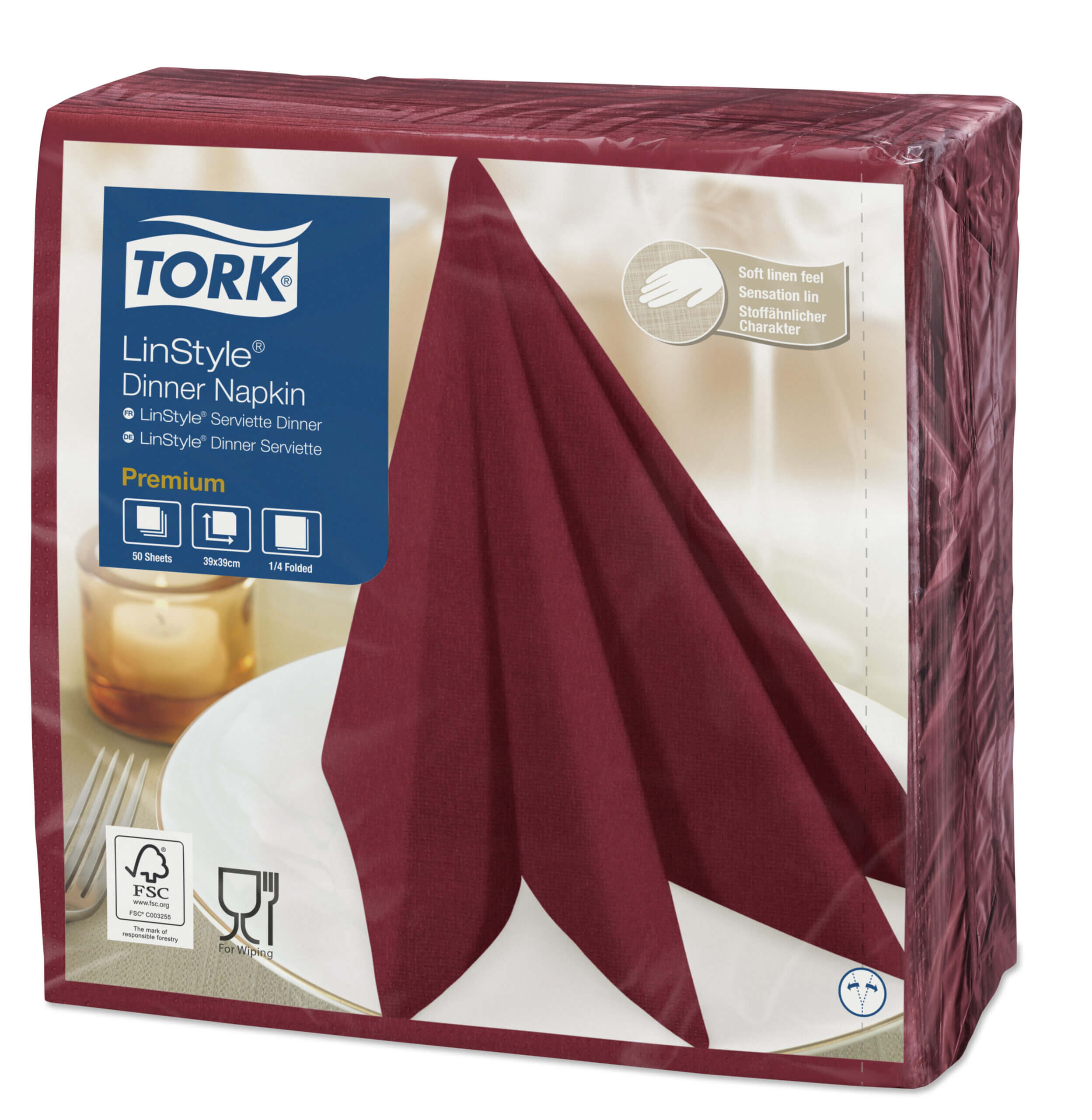 Tovaglioli Premium LinStyle Dinner Bordeaux | 2 veli | 39x39 cm | 50 pz | Tork |