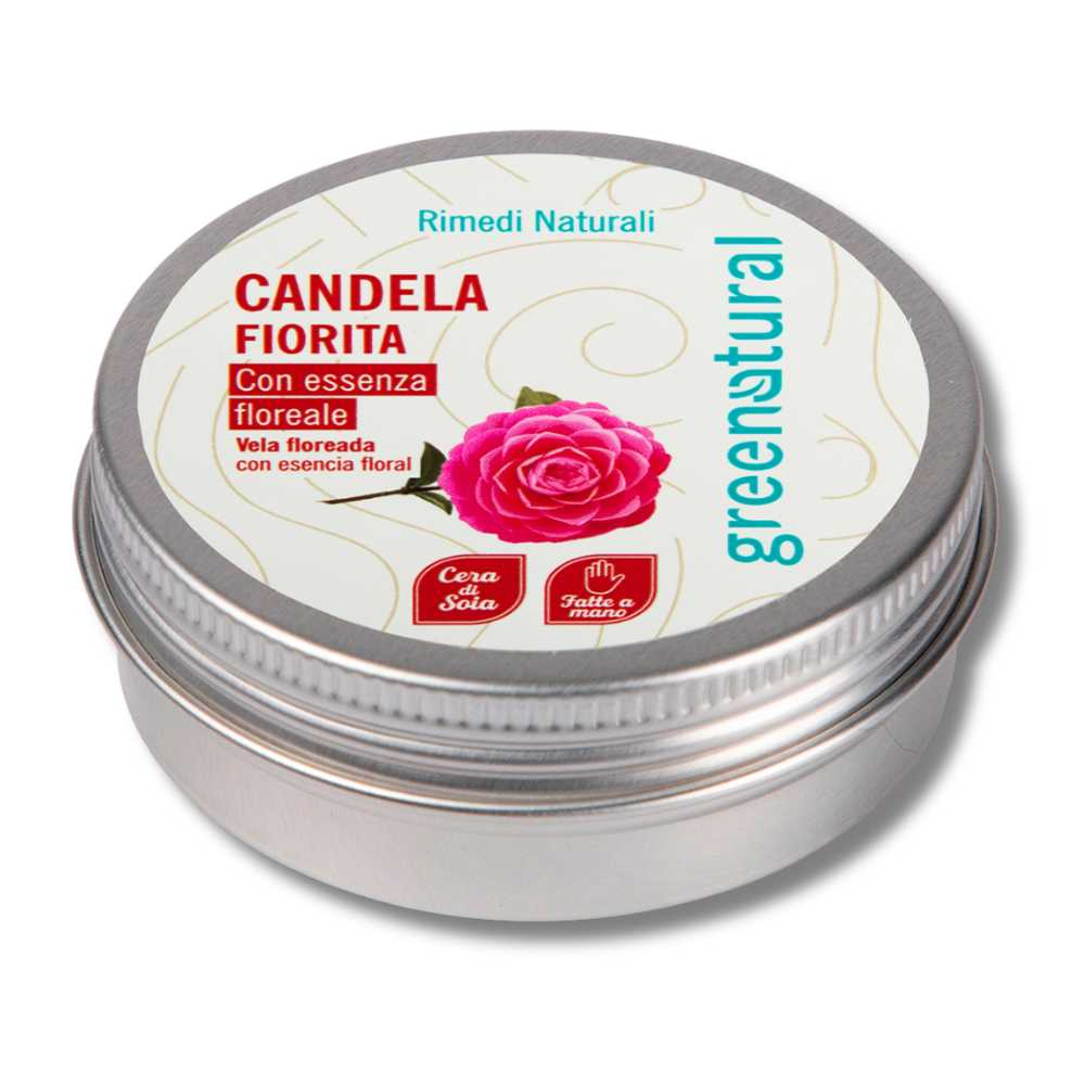 Candela Fiorita con Essenza Floreale in cera di Soia 45 gr Greenatural