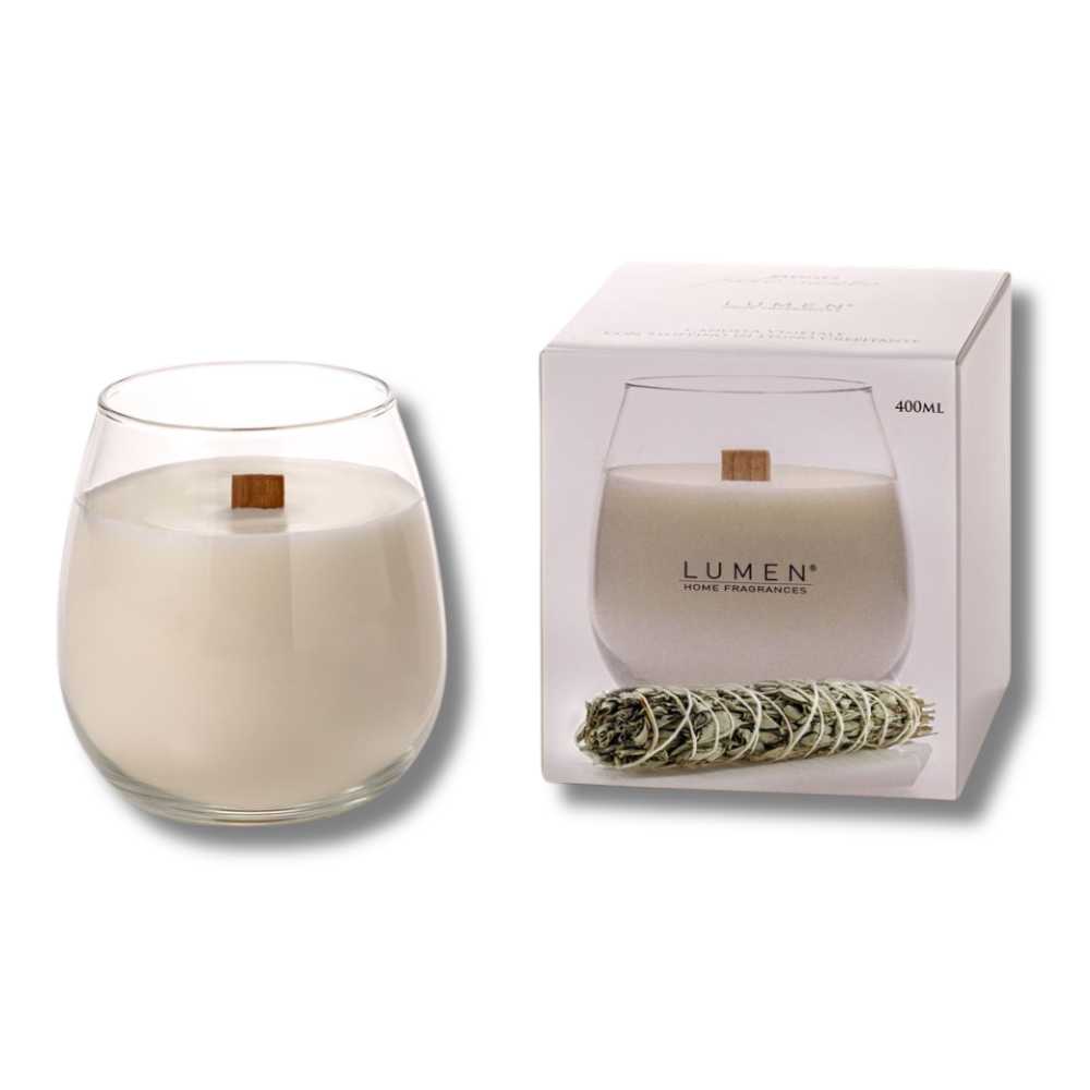 XSense Candela con Stoppino in Legno Salvia Bianca 40ml